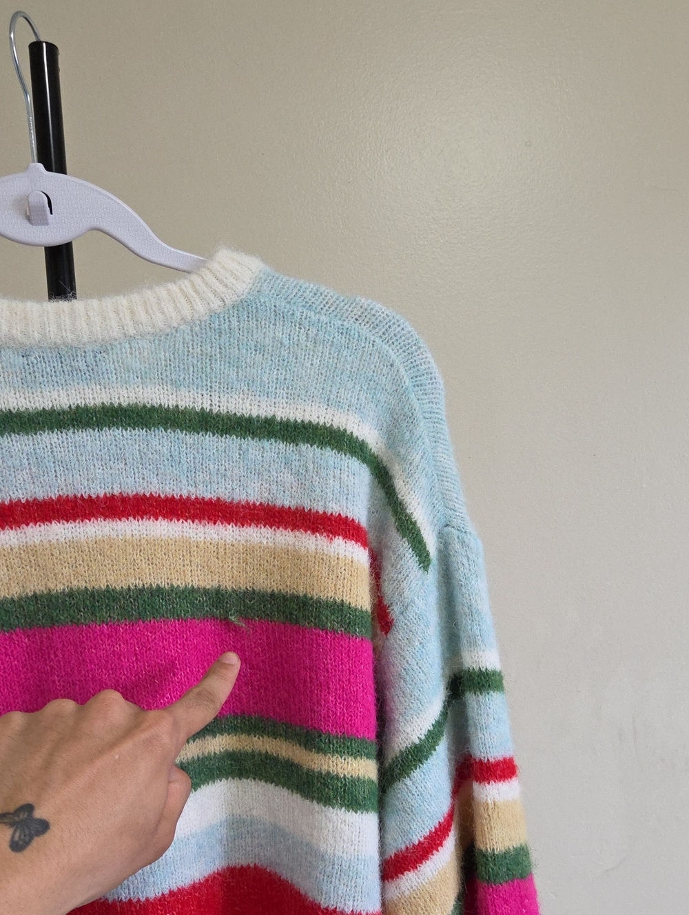 GAP Multicolor Striped Crewneck Sweater Pink Green Cozy Preppy Knit - Picture 11 of 12